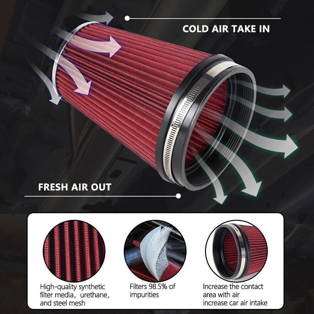 ya 13 9.15 baidi 6 152mm Universal Inlet Truck Air Intake Cone Replacement Dry Air Filter RED