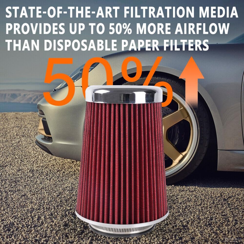 ya 13 9.15 baidi 3,3.5,4 Inlet, 9 Tall Red High Flow Cold Air Intake Air Filter Replacement
