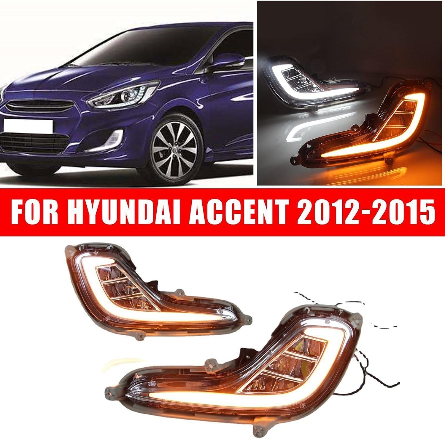 ya 3 8.24 baidi One pair of LED daytime running lights driving turn signals fog lights for Hyundai Accent 10-15