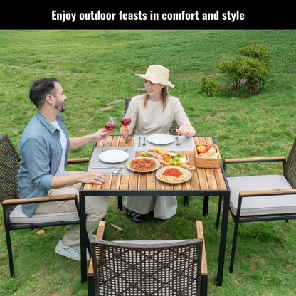 ya 28 10.13 baidi 5-Piece Coffee Brown All Weather Patio Set - Acacia Wood Table (Umbrella Ho