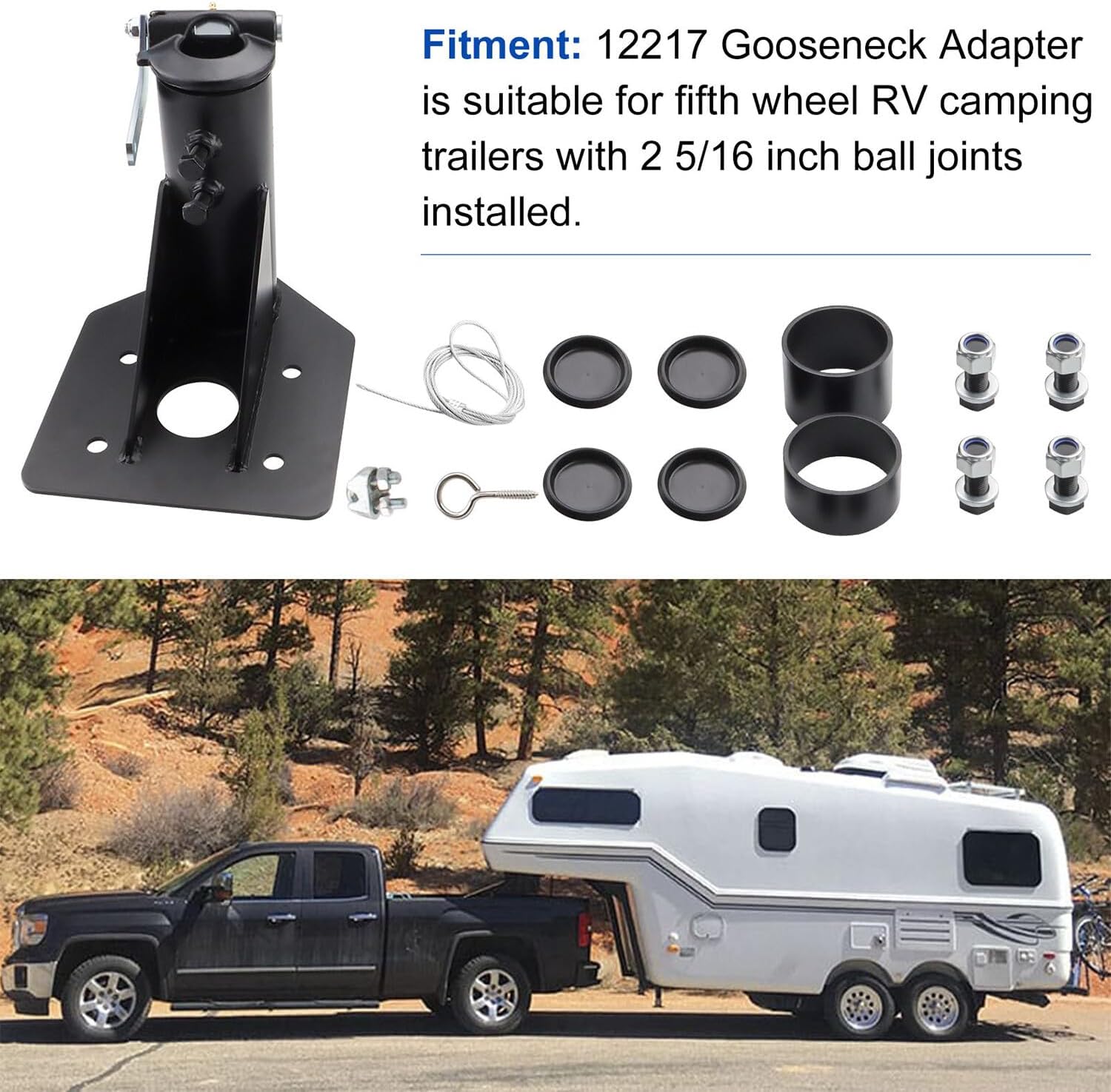 ya 5 8.24 baidi Adjustable 12-17 Fifth (5th) Wheel for Camper RV Adapter Hitch to Gooseneck