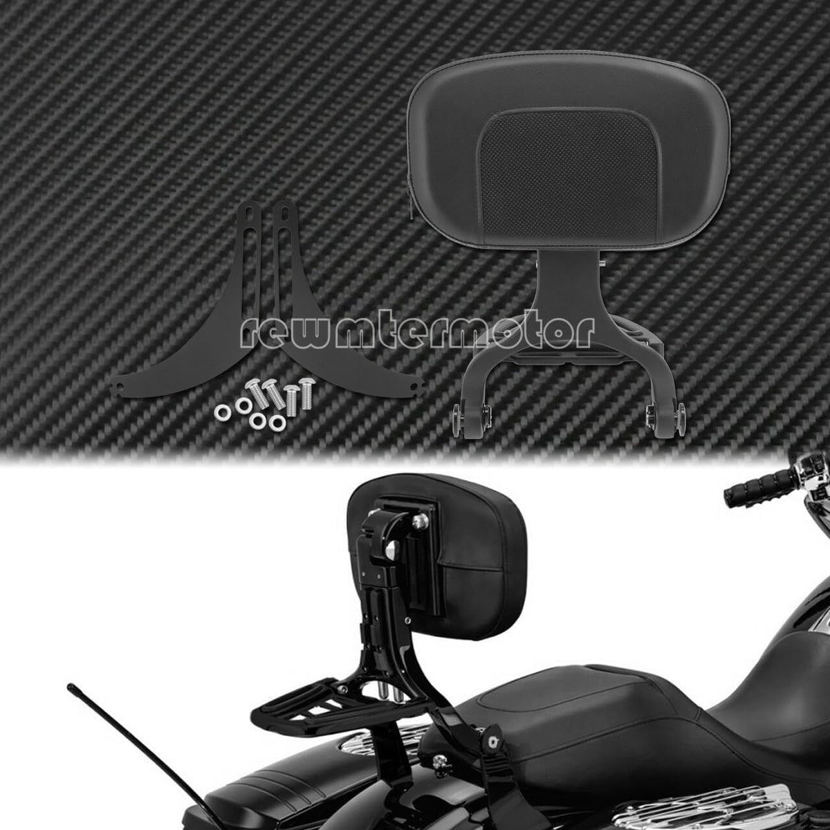 ya 6 8.14 Multi-Purpose Black Driver & Passenger Backrest Fit for Harley Steet Bob 18-20