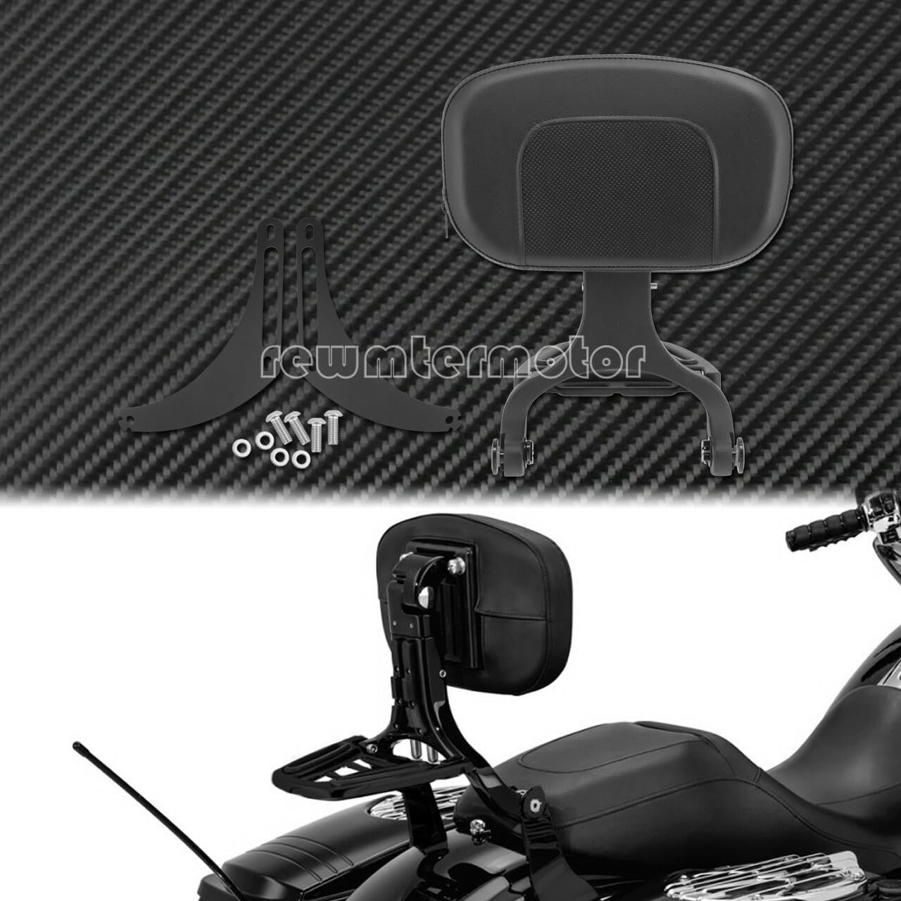 ya 6 8.24 baidi Multi-Purpose Black Driver & Passenger Backrest Fit for Harley Steet Bob 18-20