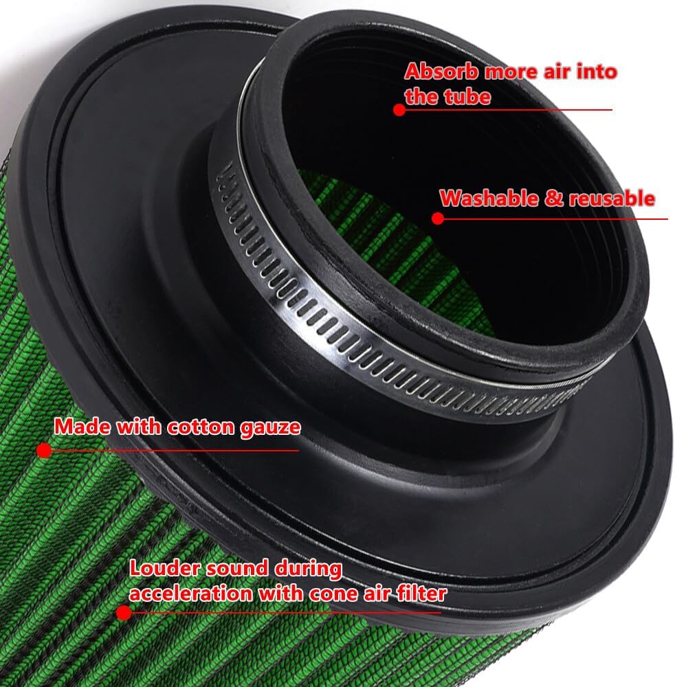 ya 13 9.15 baidi High Flow Inlet Cold Air Intake Cone Replacement Dry Air Filter Green 3 76mm
