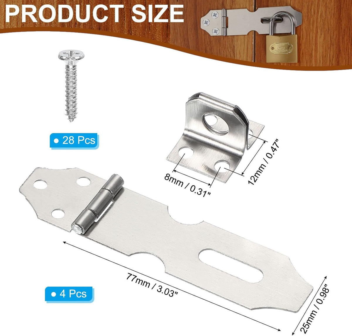 ya 26 10.21 baidi 4 Pcs 3 Hasp Lock Latch Stainless Steel Packlock Clasp with Screw, Silver