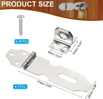 ya 26 10.21 baidi 4 Pcs 3 Hasp Lock Latch Stainless Steel Packlock Clasp with Screw, Silver