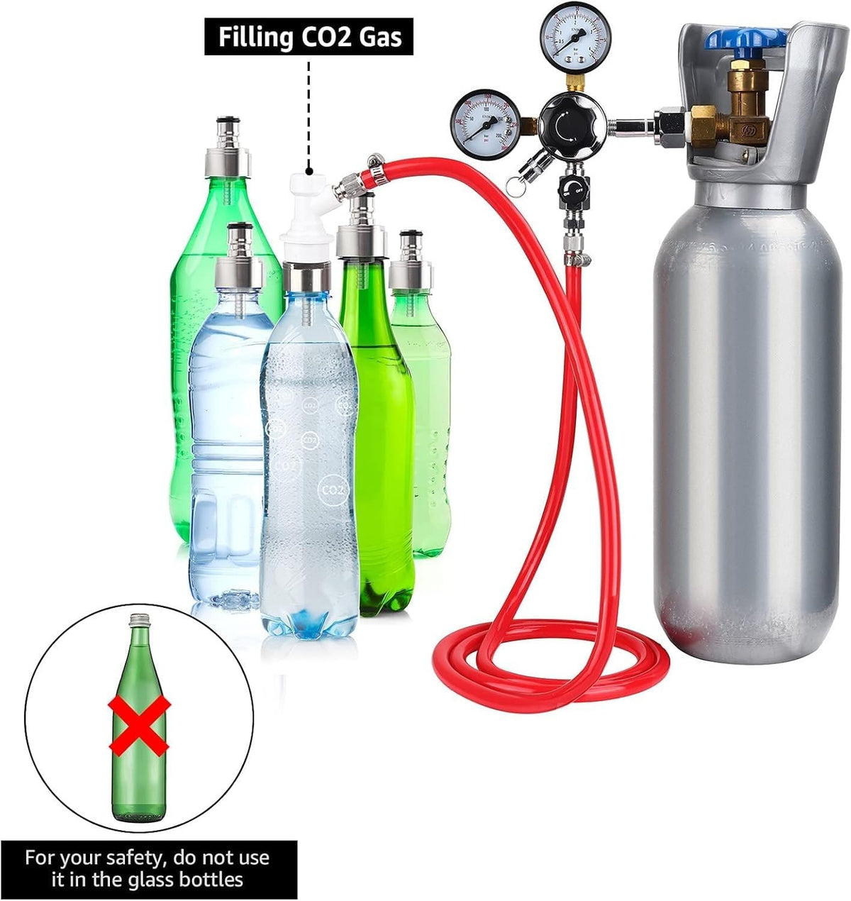 ya 14 9.20 baidi 5.5ft 5/16mm Gas Hose with Soda Bottle, Stainless Steel, Home Brewing --1