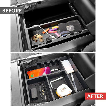 ya 5 8.10 for Ford F150 2021-2024 Center Console Armrest Storage Box Organizer Trays Black