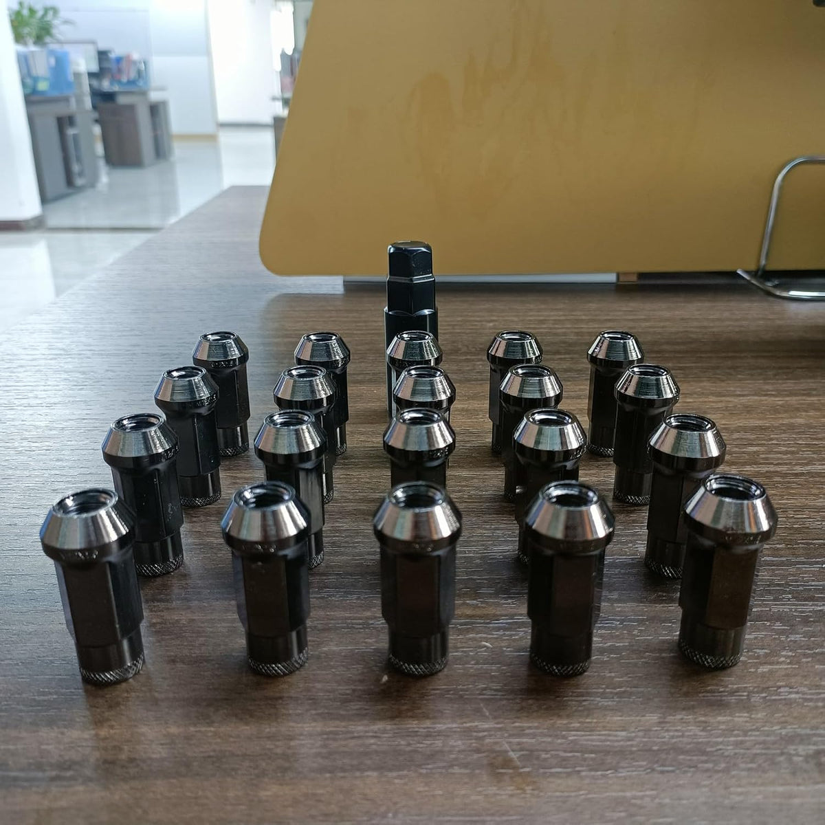 ya 10 9.16 baidi 20Pcs M12x1.5 48mm Open End Lug Nut Set Steel Wheel Nut Bolts w/Socket Gun Black