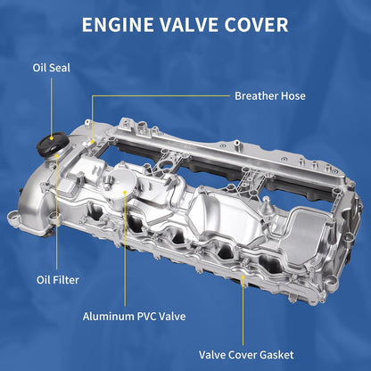 ya 11 9.14 baidiAluminum N55 Engine Valve Cover with Gasket Bolts Kit Replacement for BMW 335i