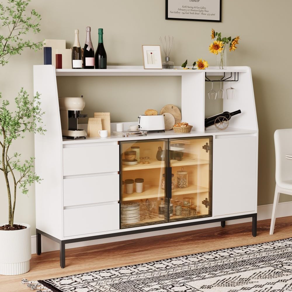 ya 28 10.13 baidi Sideboard Modern - 3 Drawers, Glass Locker, Wine Glass Storage Side Cabinet
