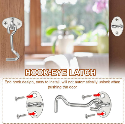 ya 26 10.21 baidi 2 Set Hook and Eye Latch Barn Door Lock Gate Latch 14 with Screws Silver