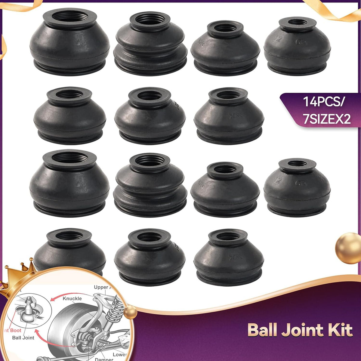 ya 9 10.24 7SizeX2 Ball Joint Boot Suspension Steering Dust-Cover Track Tie Rod Linkage Kit