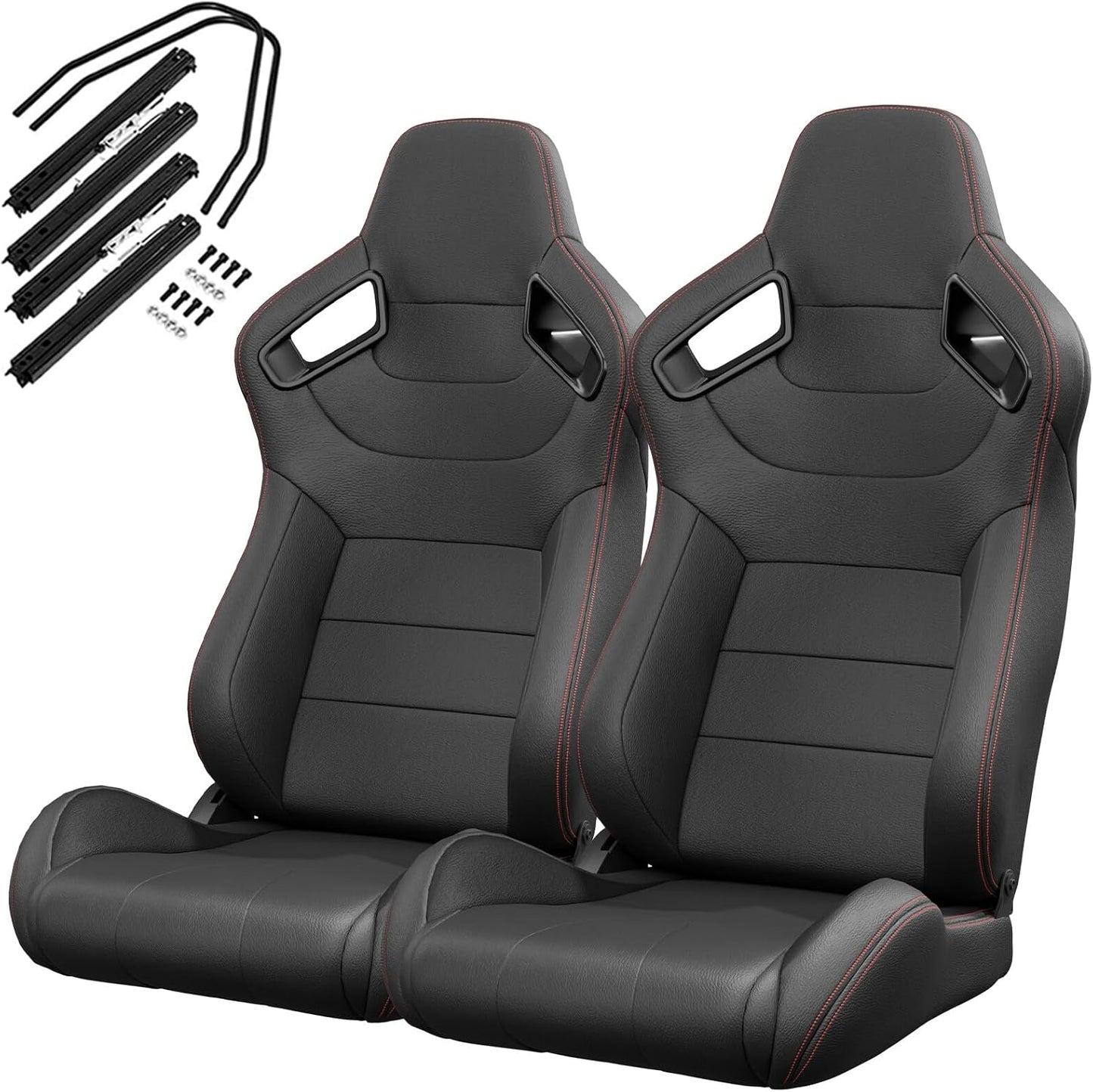 ya 5 8.24 baidi 2PC Universal Black Bucket Racing for SEATs PVC Leather Reclinable w/Adjustor Slider
