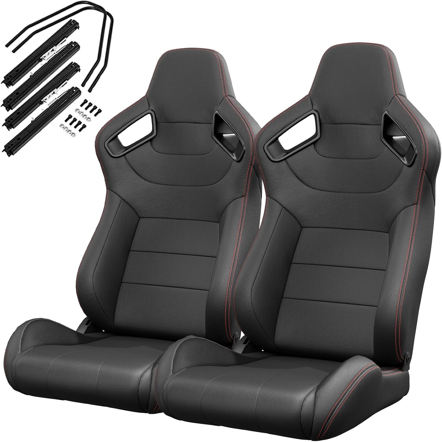 ya 5 8.24 baidi 2PC Universal Black Bucket Racing for SEATs PVC Leather Reclinable w/Adjustor Slider