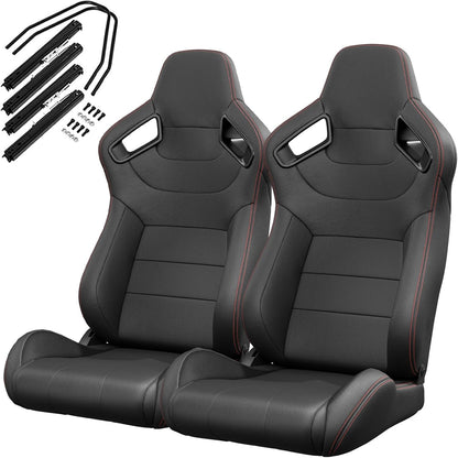 ya 5 8.24 baidi 2PC Universal Black Bucket Racing for SEATs PVC Leather Reclinable w/Adjustor Slider