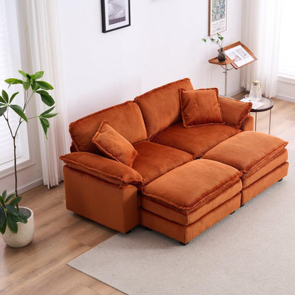 ya 28 10.13 baidi Corduroy 2-Seat Sofa Orange - 2 Back Pillows, 2 Toss Pillows, 2 Ottoman