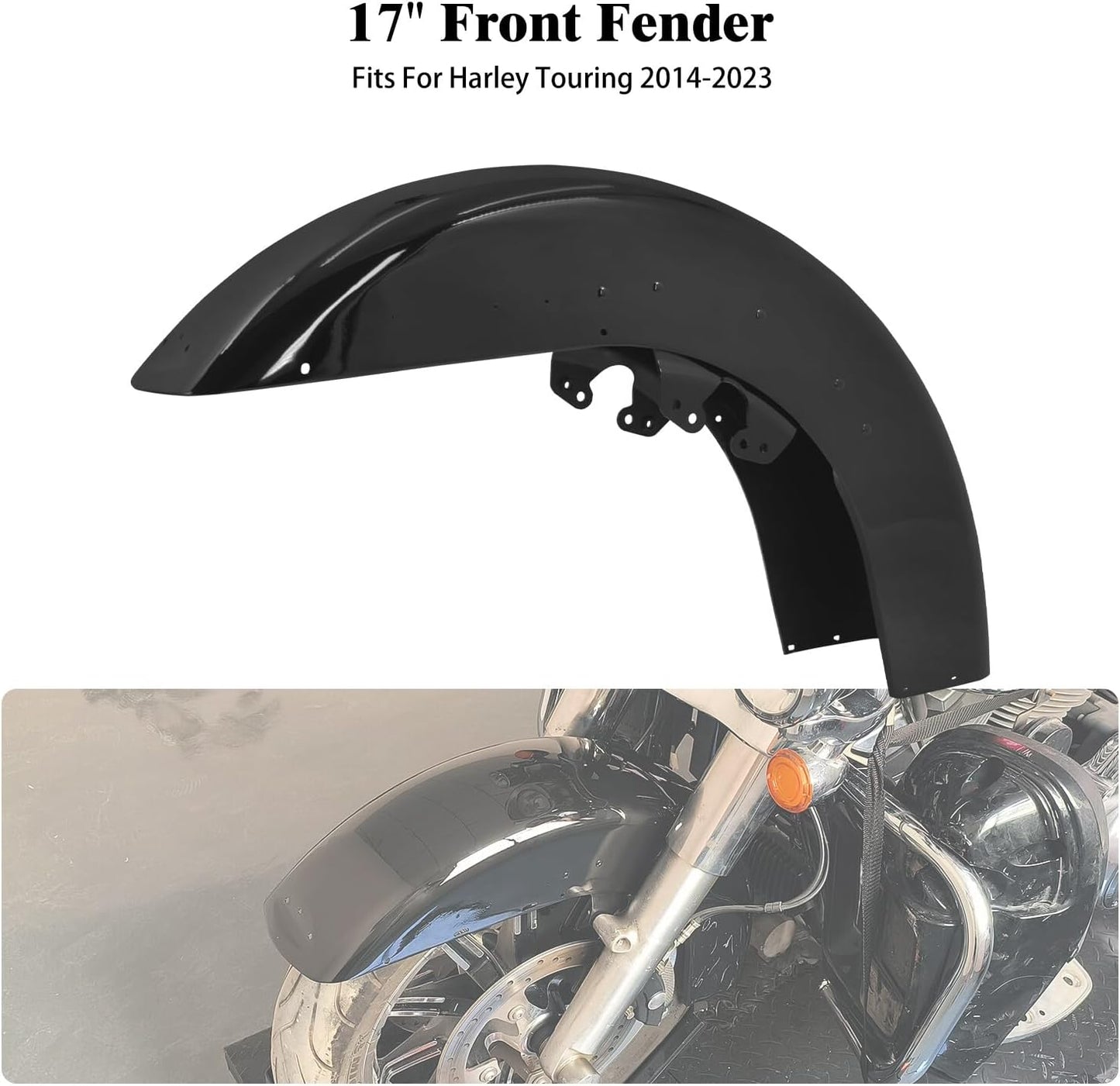 ya 7 8.24 baidi Vivid Black Front Fender for Harley Street Glide 2014-2024 Road Glide 2015-2024