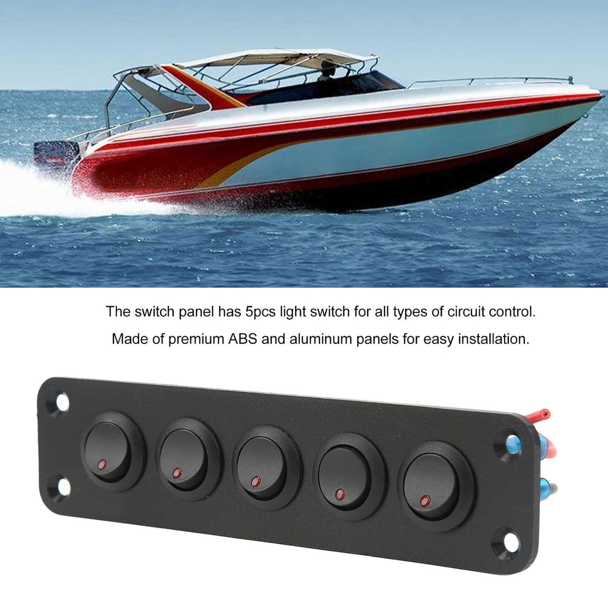 ya 5 8.10 Hot Switch Panel 5 Gang Light Rocker Switched Red Lighting 12V 16A for Boat