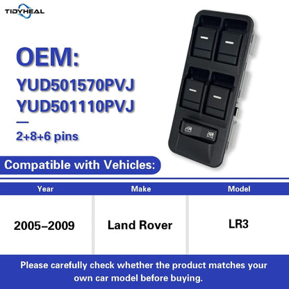 ya 9 10.24 Front Left Master Window Switch Fits 2006-09 for Land Rover LR3 for Range Rover Sport