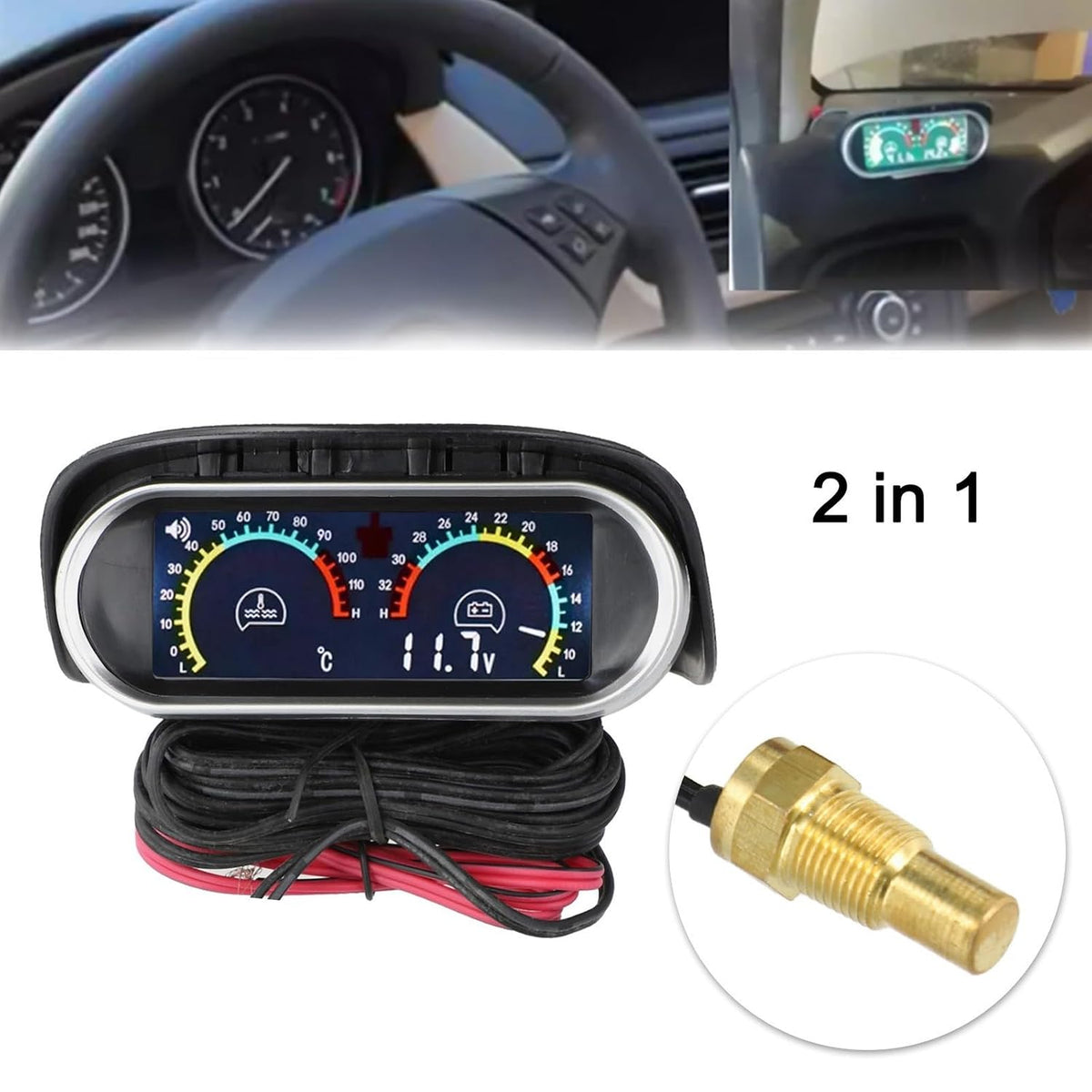 ya 23 10.7 baidi Car Water Temp Gauge with Digital LCD Display and Voltage Meter Sensor