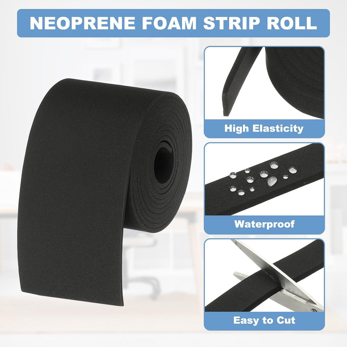 ya 26 10.21 baidi 2 Roll Neoprene Foam Strip Roll, 78.7 Long x 3 Width x 1/8 Thick, Black
