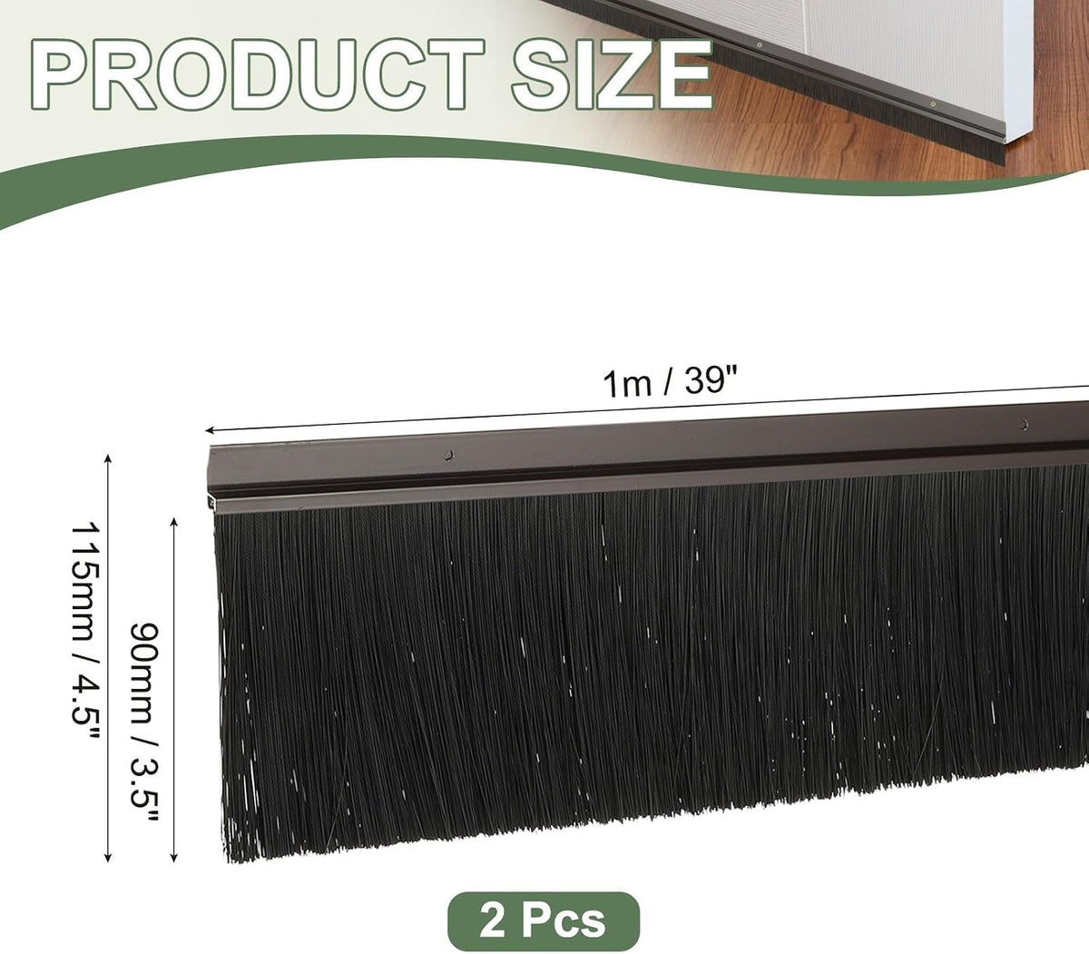 ya 26 10.21 baidi Door Sweep Brush Sweeps 3.5 Black PP Brush 39L x 4.5W -H-Shape(2 Pcs, Brown)