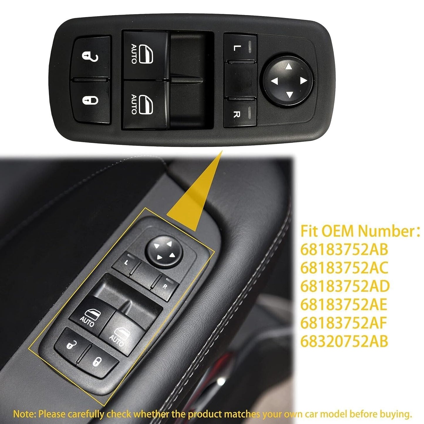 ya 5 8.10 Front Left Master Power Window Switch 68183752AB Fits 2015-2017 for Dodge for Challenger