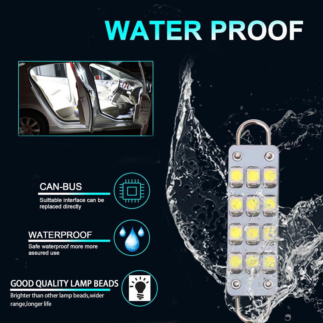ya 4 8.14 Car LED 12SMD 44mm Rigid Ring Interior Map Dome Door Trunk Bulb Universal 