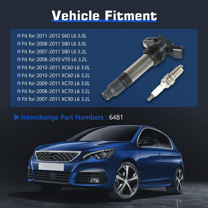ya 9 10.24 Set of 6 UF594 Ignition Coil & Iridium Spark Plugs For 2010 for Volvo XC60 3.0L 3.2L