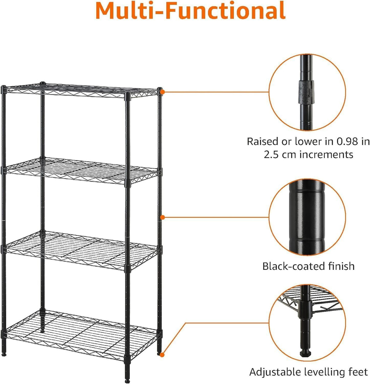 ya 26 10.21 baidi 4 Wire Stora Shelves, Adjustable, Sturdy, Easy to Assemble, Black
