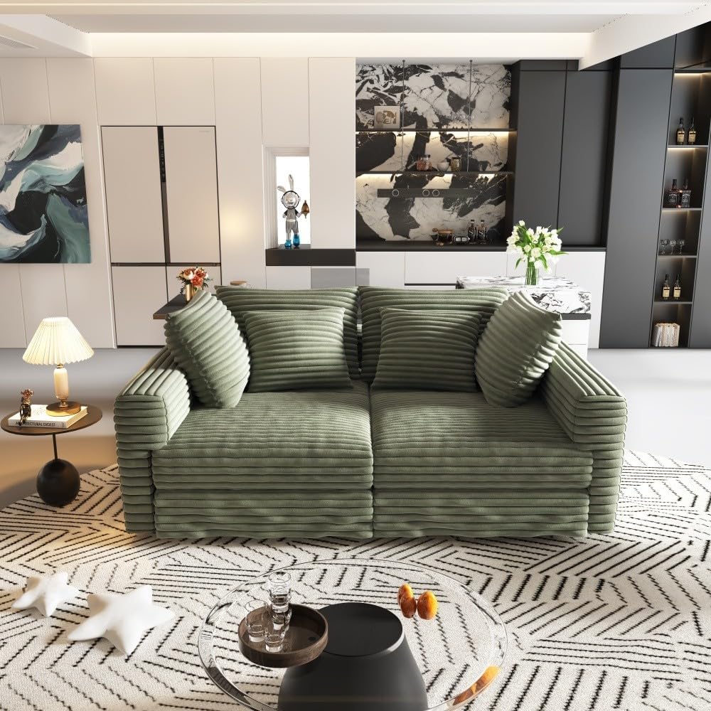 ya 28 10.13 baidi Green 102.4 Plush Corduroy 4-Seat Sofa Convertible -w/Pillows, for Living