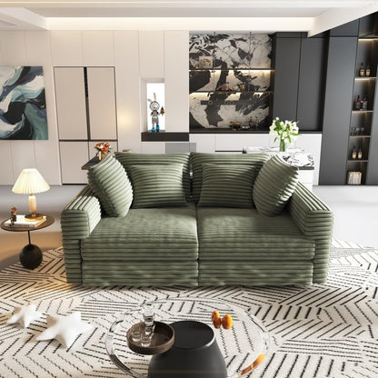 ya 28 10.13 baidi Green 102.4 Plush Corduroy 4-Seat Sofa Convertible -w/Pillows, for Living