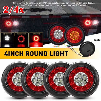 ya 13 9.15 baidi 2/4x Red/White 4inch Round 16LED Truck Trailer Brake Stop Turn Signal Tail Light