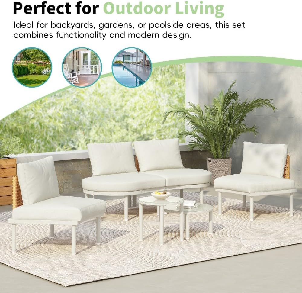 ya 28 10.13 baidi 6-Piece Patio Wicker Sofa Set Beige - 2 -Low Coffee Tables,Tempered Glass