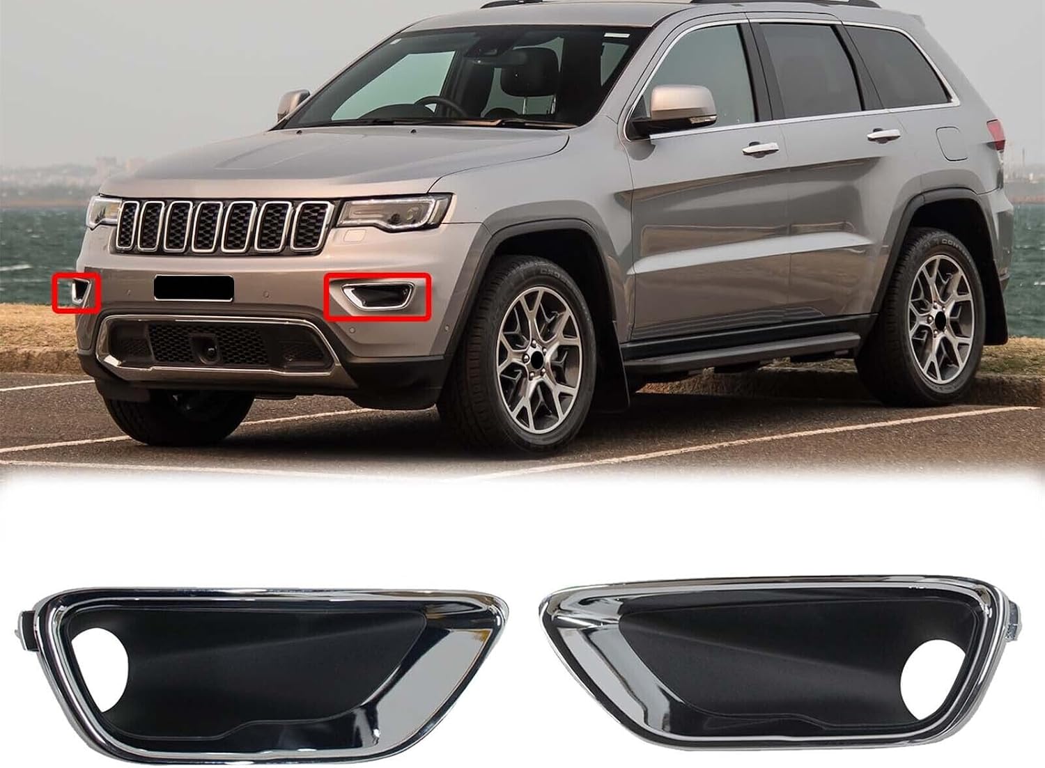 ya 4 8.24 baidi For 2016-2020 for Jeep Grand Cherokee Left+Right Front Fog Light Lamp Bezel Cover AT