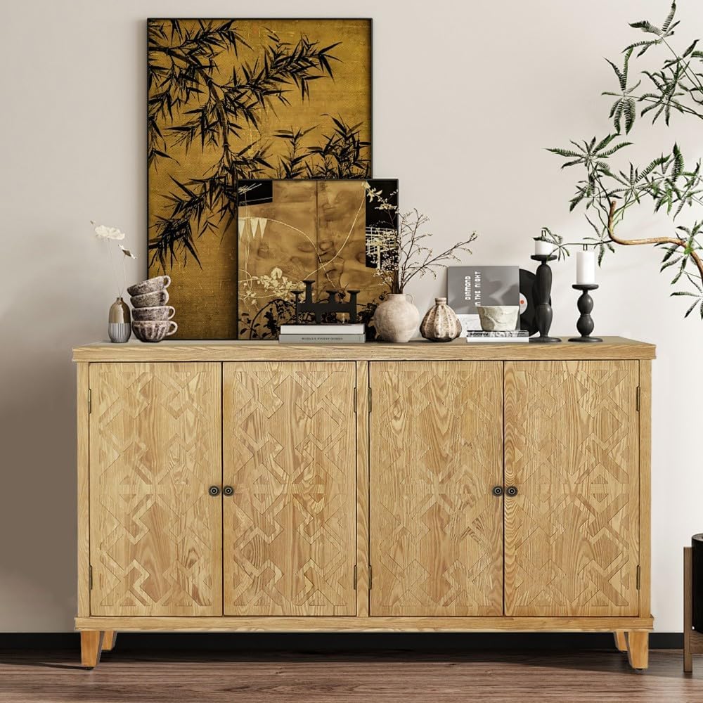 ya 28 10.13 baidi Brown 59 Accent Cabinet - 4 Doors, Natural Wood for Entryway/Living Room