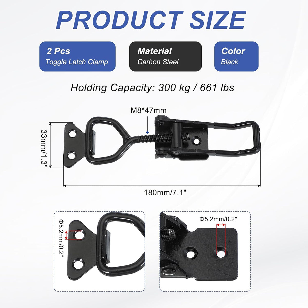 ya 26 10.21 baidi 2 Pcs Toggle Latch Clamp 4003 Carbon Steel 661Lbs ing, Black