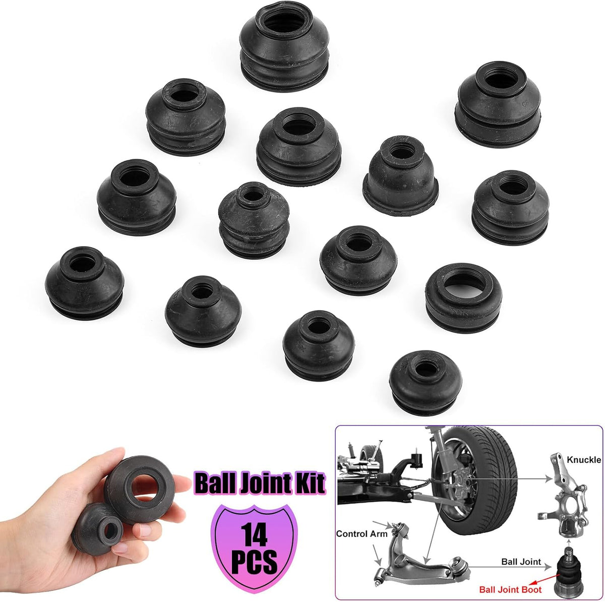 ya 9 10.24 14X Universal Rubber Ball Joint Rubber Dust Boot Cover Track Rod End Set Kits