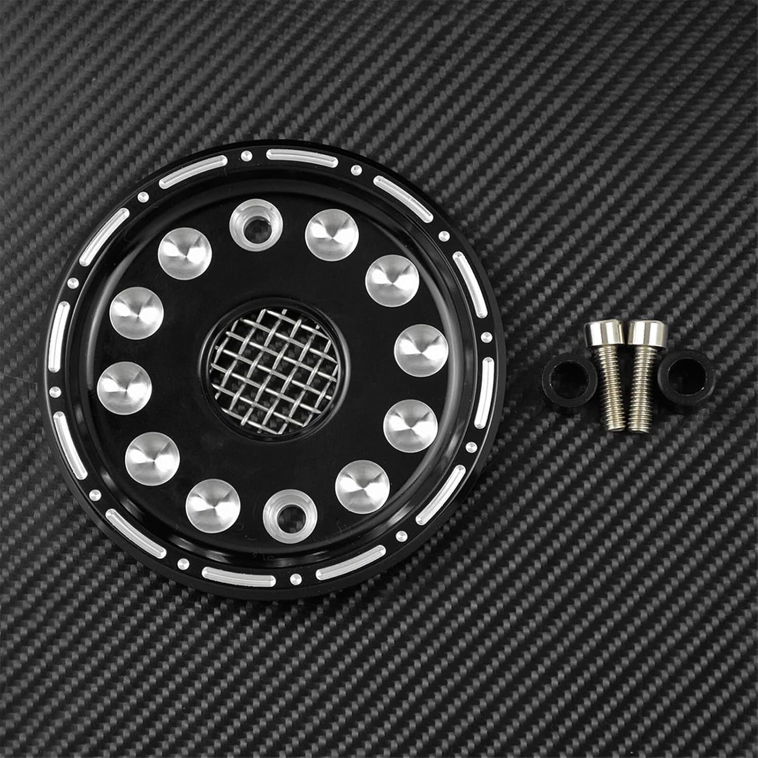 ya 2 8.15 CNC Black Dots Front Pulley Cover Fit For Sportster XL Iron 883 1200 48 2004-up