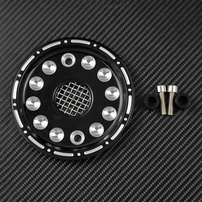 ya 2 8.15 CNC Black Dots Front Pulley Cover Fit For Sportster XL Iron 883 1200 48 2004-up