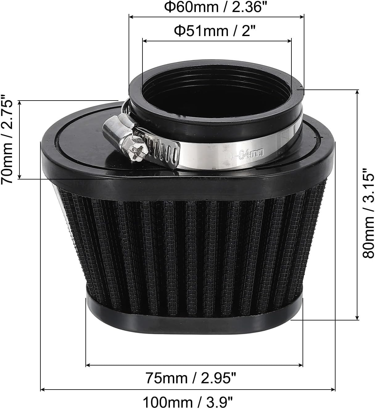 ya 5 8.10 51mm Air Filter Mushroom Head Oval Motorcycle Clamp on Air Engine Filter Black