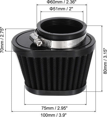 ya 5 8.10 51mm Air Filter Mushroom Head Oval Motorcycle Clamp on Air Engine Filter Black