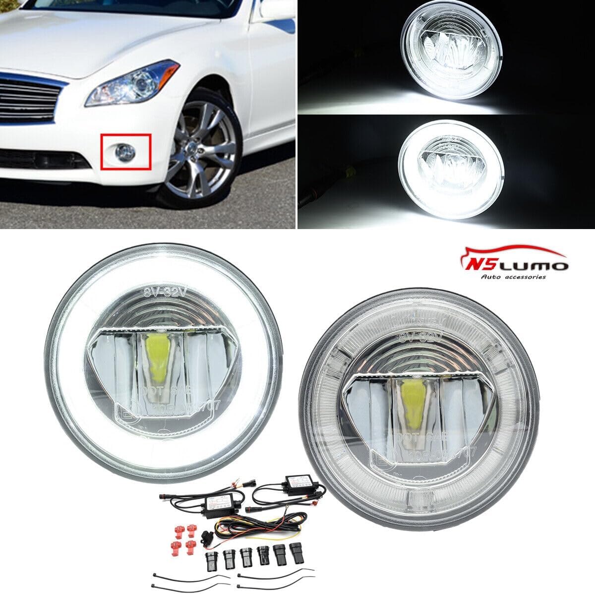ya 7 8.24 baidi LED DRL Halo with Driving Fog Light Kit for Infiniti M37 M56 EX35 Q70 G25 G37