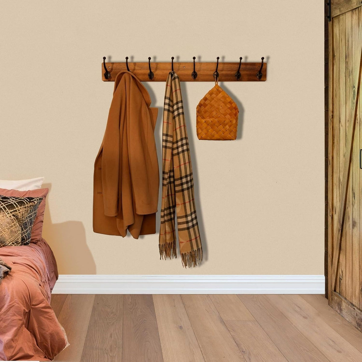 ya 26 10.21 baidi Rustic Style Coat Rack, Wall-Mounted, 35.43 inches Long.