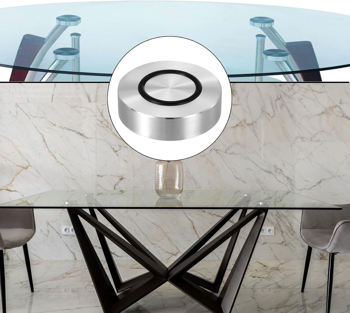 ya 26 10.21 baidi M8 50mm / 2 Dia 15mm Aluminum Disc Glass Top Adapter with Rubber Ring 4pcs-2
