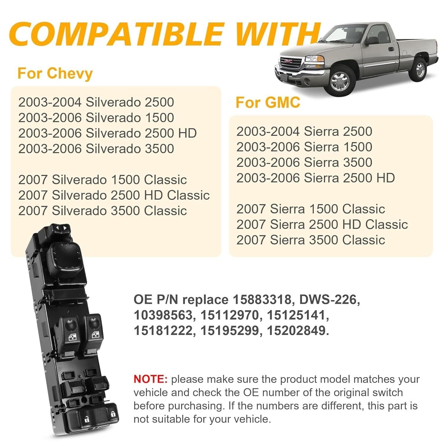 ya 8 8.24 baidi for Chevrolet for Silverado for GMC for Yukon 15883318 Driver LF Side Power Window Switch 03-06