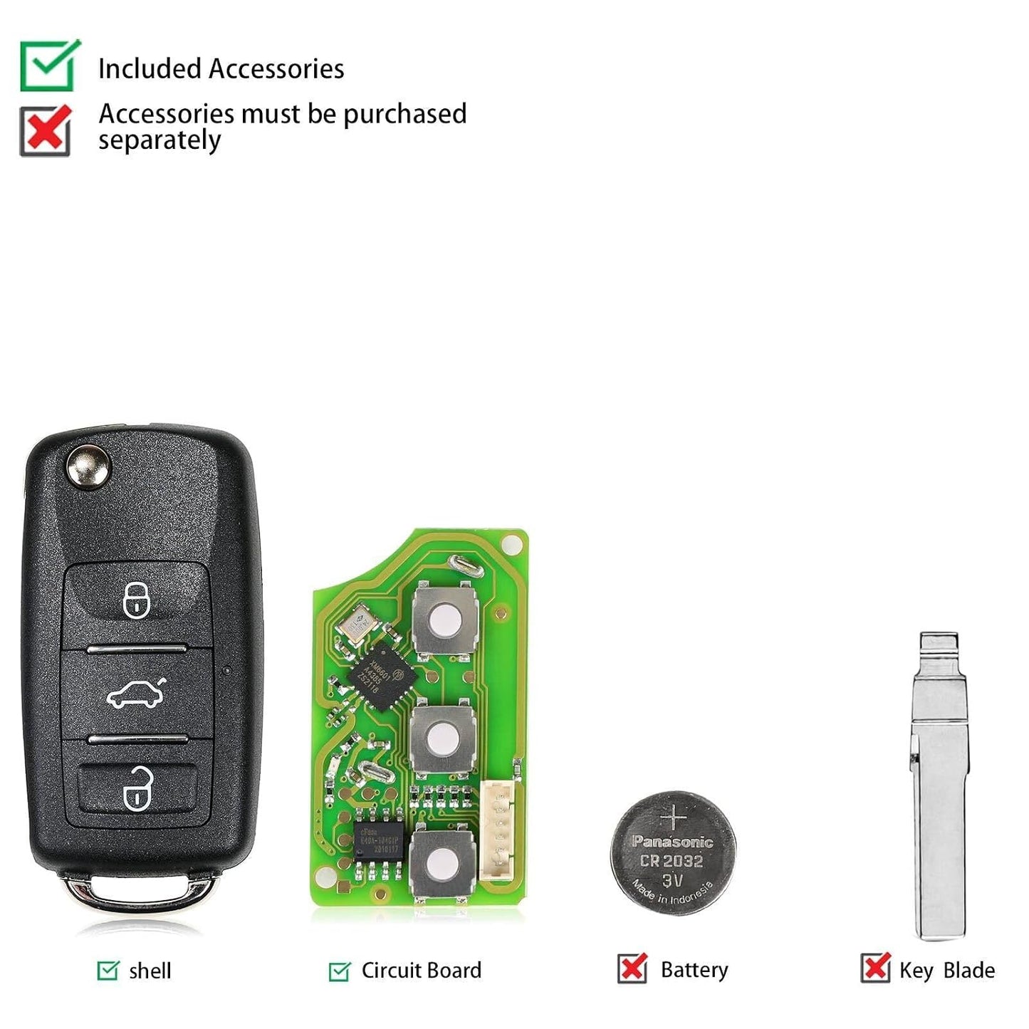 ya 3 8.24 baidi 5X XKB510EN Universal Wire Remote Key for V.W B5 Type Flip 3 Buttons