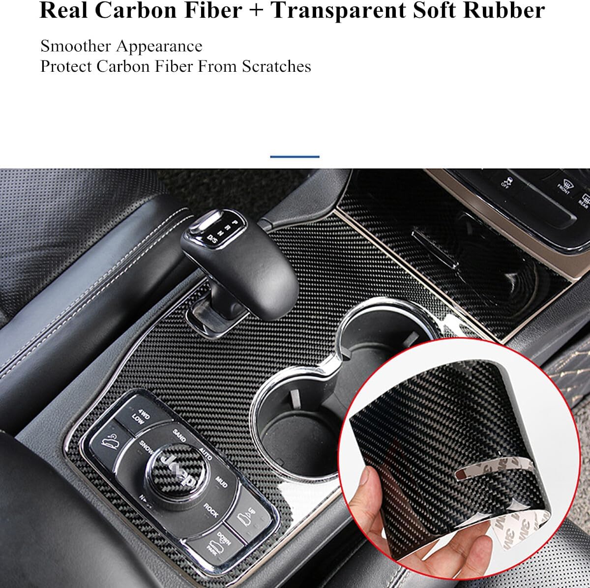 ya 10 9.16 baidi for Jeep for Grand Cherokee 11-22 Carbon Fiber Cup Gear Panel Protector Cover Trim