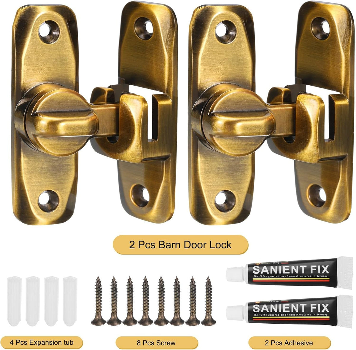 ya 26 10.21 baidi 90/180¡ãBarn Door Lock, 2 Set Zinc Alloy Flip Sliding Door Latches, Brass